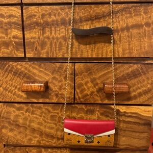 MCM Red, Cream, and Tan Leather Wallet